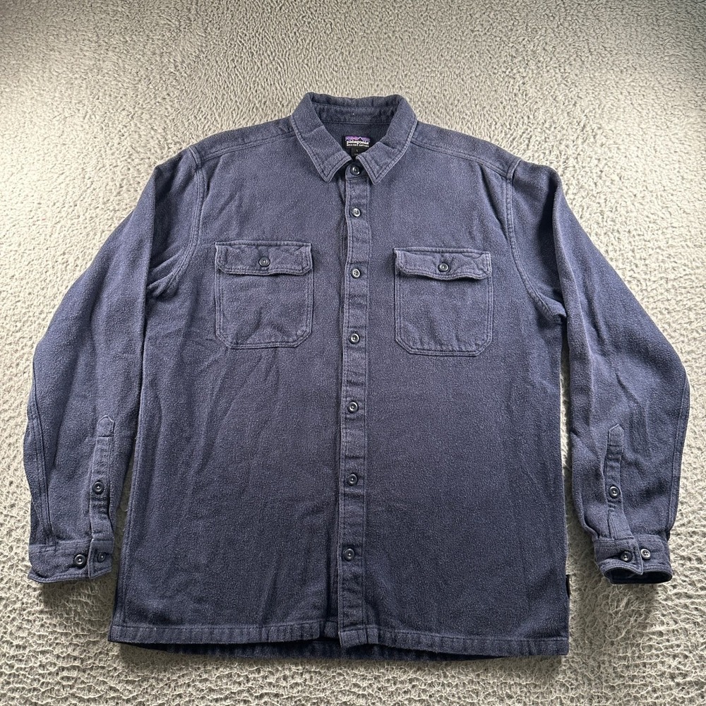 Patagonia‎ Fjord Flannel Shirt Mens L Navy Long Sleeve Button Front Outdoors